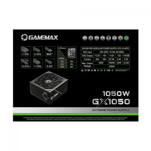 Gamemax GX1050 PRO Preto 1050W 1050 W Certificado 80+ Platinum Full-Modular ATX12V