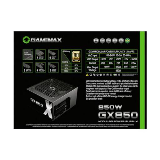 Gamemax GX850 850W 850 W Certificado 80+ Gold Full-Modular ATX12V