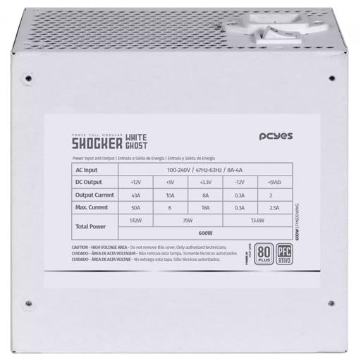 PCYes Shocker 600W 600 W Certificado 80+ White Full-Modular ATX